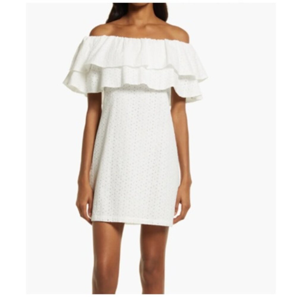 NWT Charles Henry White Eyelet Off the Shoulder 100% Cotton Dress Size Small